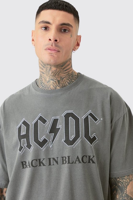 Tall Oversize T-Shirt mit Acid-Waschung und Acdc-Print