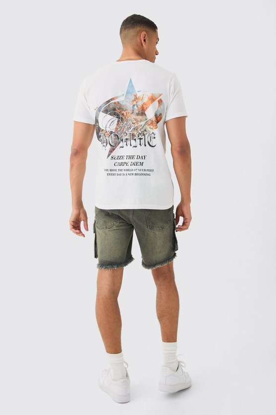 Zerrissene Slim-Fit Jeansshorts mit Cargo-Taschen