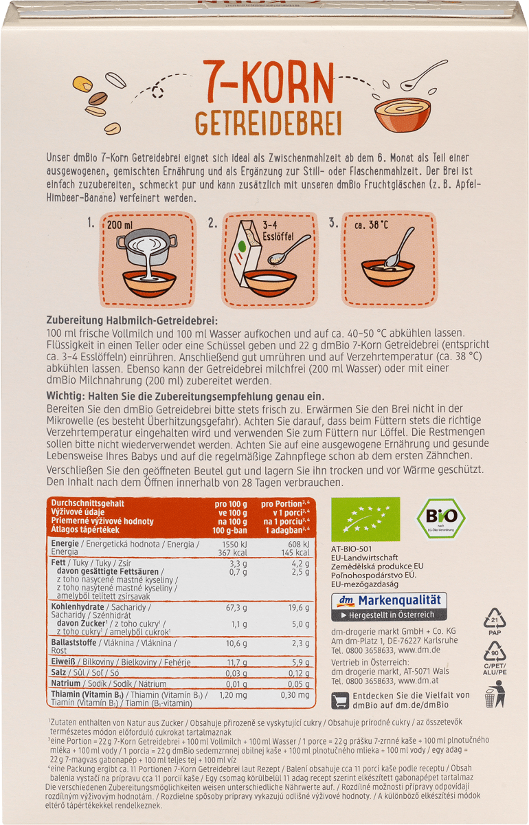 Getreidebrei Bio 7-Korn ab dem 6. Monat, 250 g
