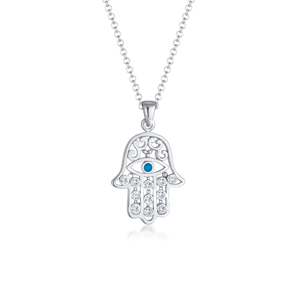 Elli Elli Collier Femmes Hamsa Evil Eye avec Cristaux en Argent Sterling 925 Plaqué Or collier
