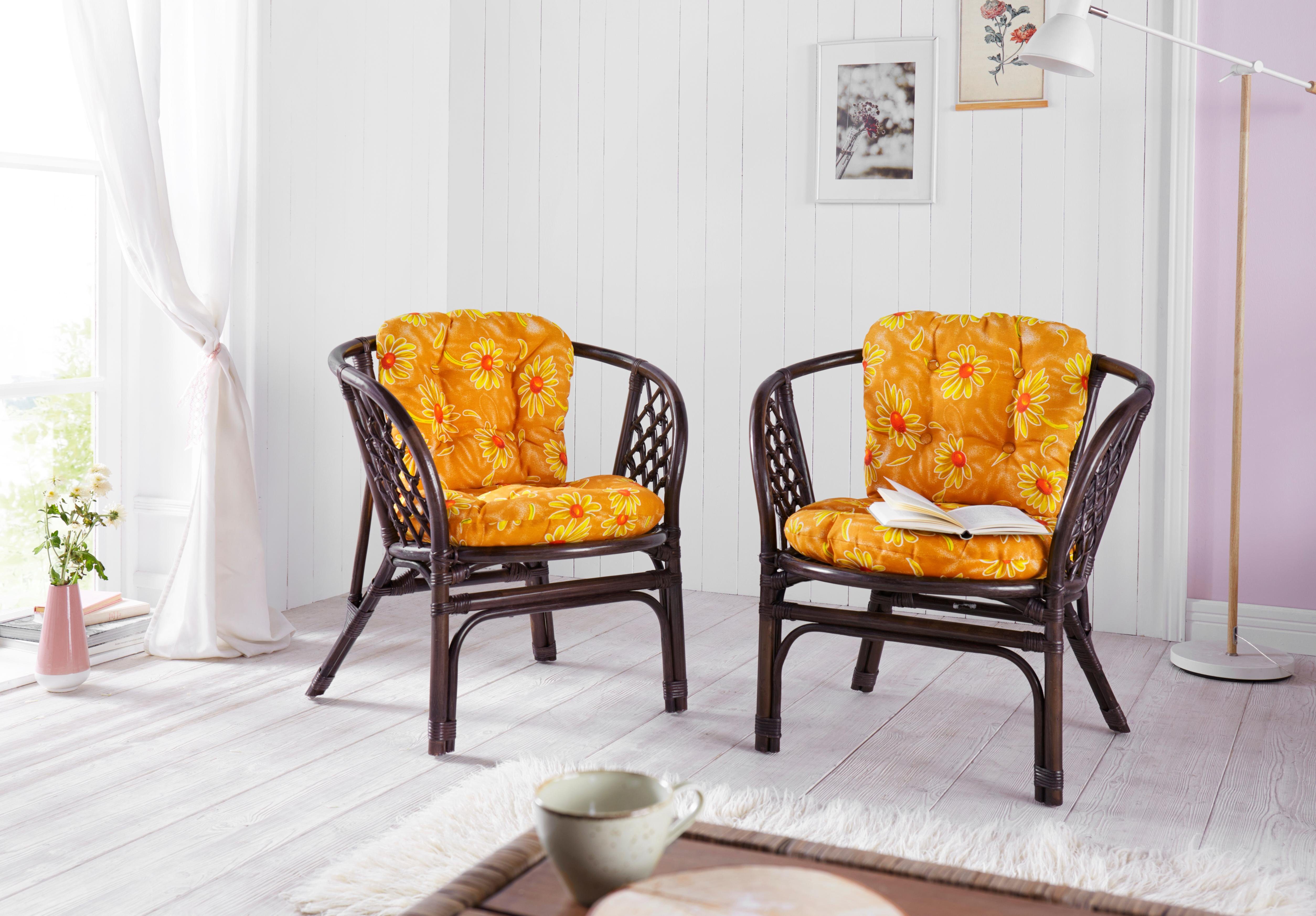 Home affaire Rattanstuhl Rattansessel, im 2er-Set aus Rattan und passenden Kissenauflagen, Breite 66 cm