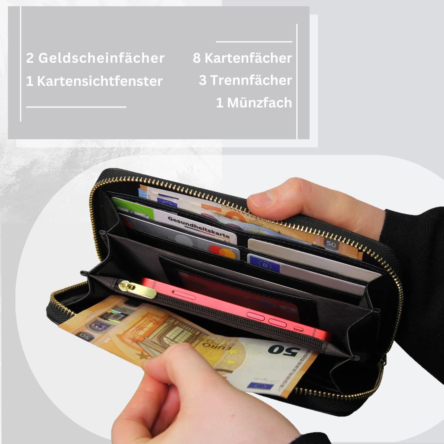 Frentree Geldbörse, Damen Portemonnaie mit RFID Schutz, Smartphonefach, inkl. Geschenkbox