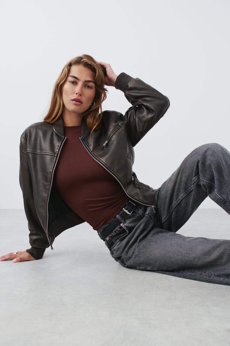 Washed pu bomber