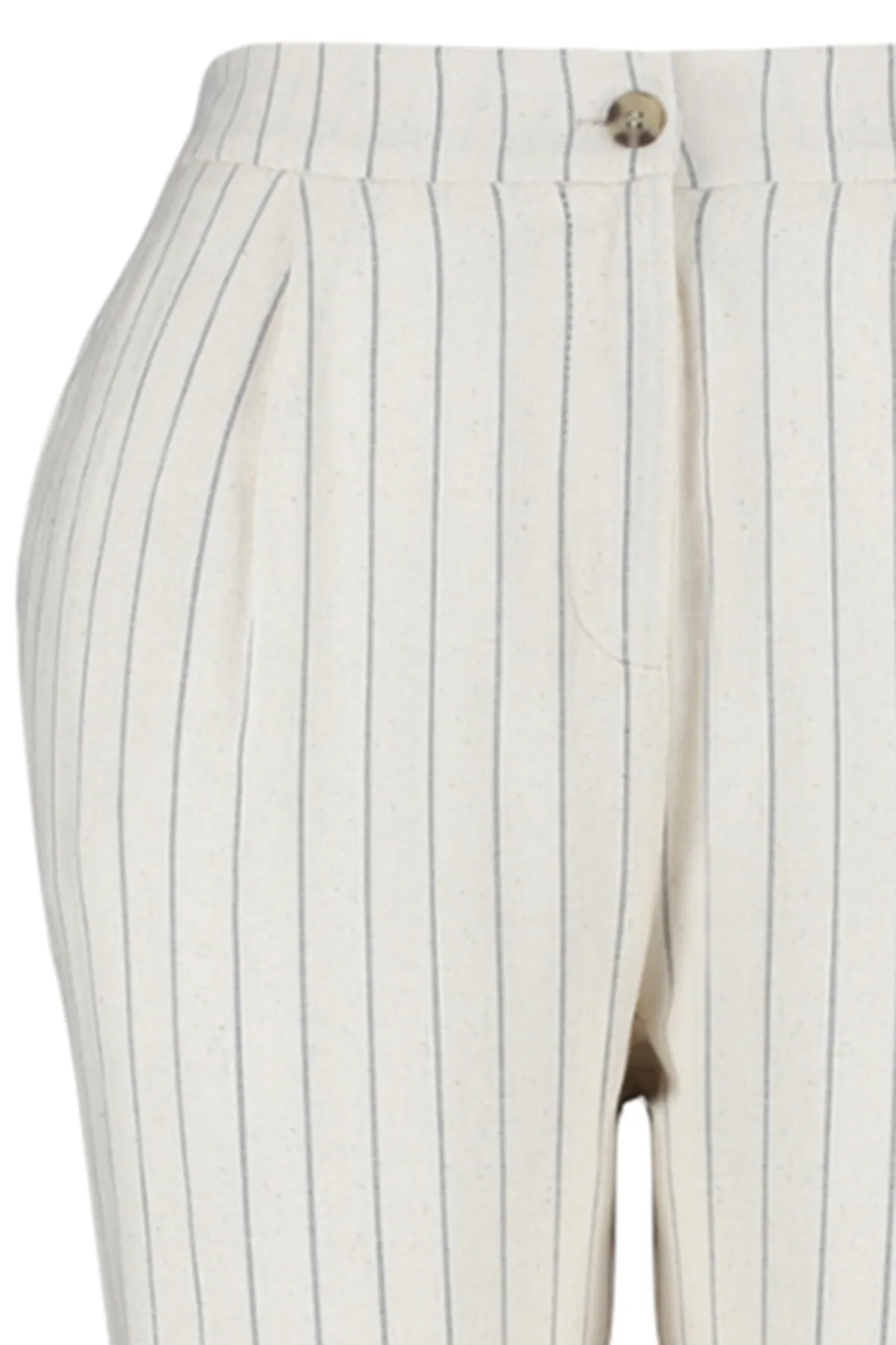 Trendyol Curve  Beigefarbene, gestreifte Webhose in Leinenoptik TBBSS23AR00039