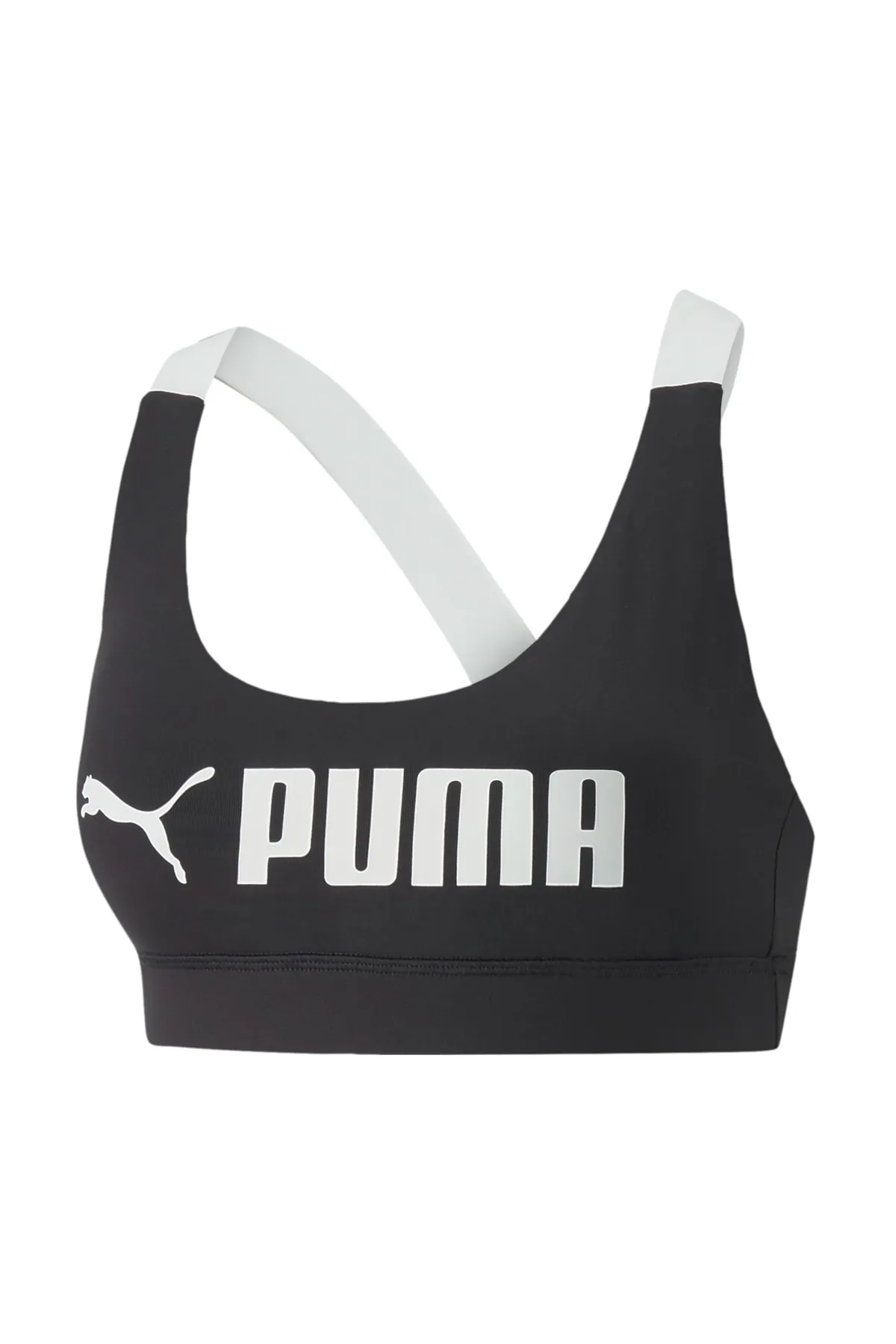 Puma  Mid Impact Fit Bra – Schwarz-weißer Sport-BH mit Crossover-Detail auf der Rückseite