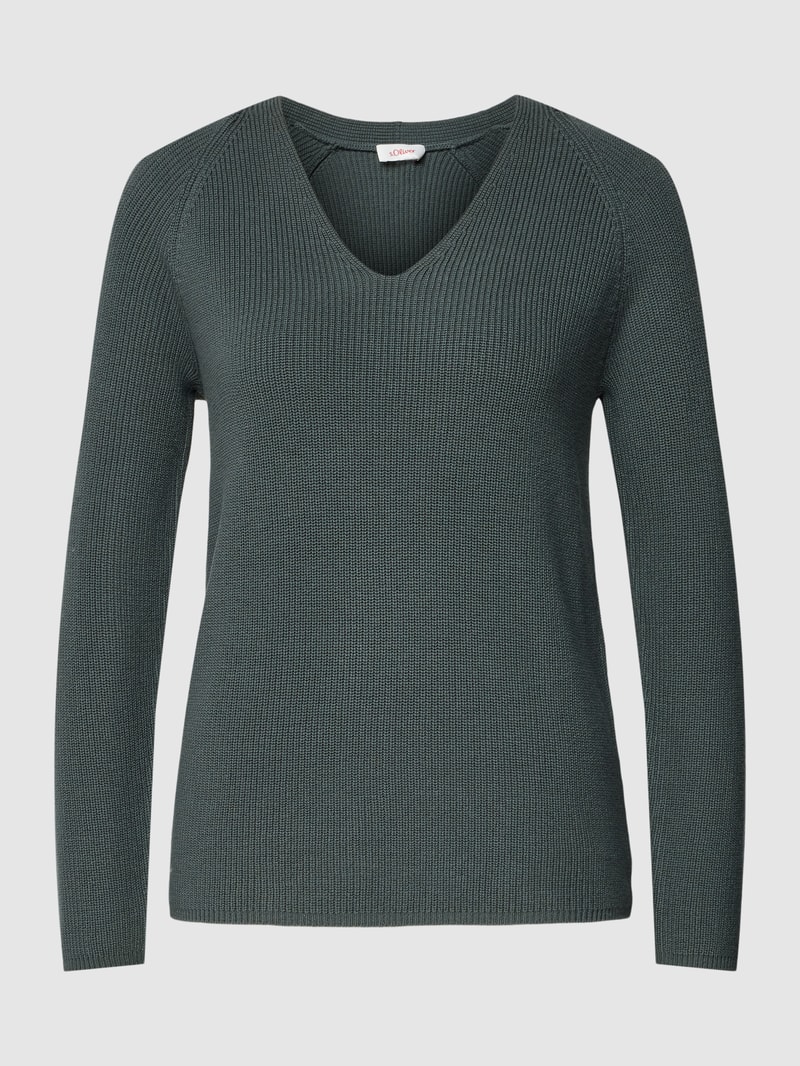 Strickpullover mit V-Ausschnitt in dunkelgrün