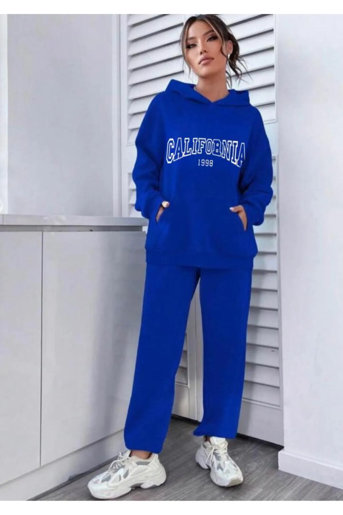 My Blog  Saks Blue California 1998 bedrucktes Kapuzen-Trainingsanzug-Set für Damen