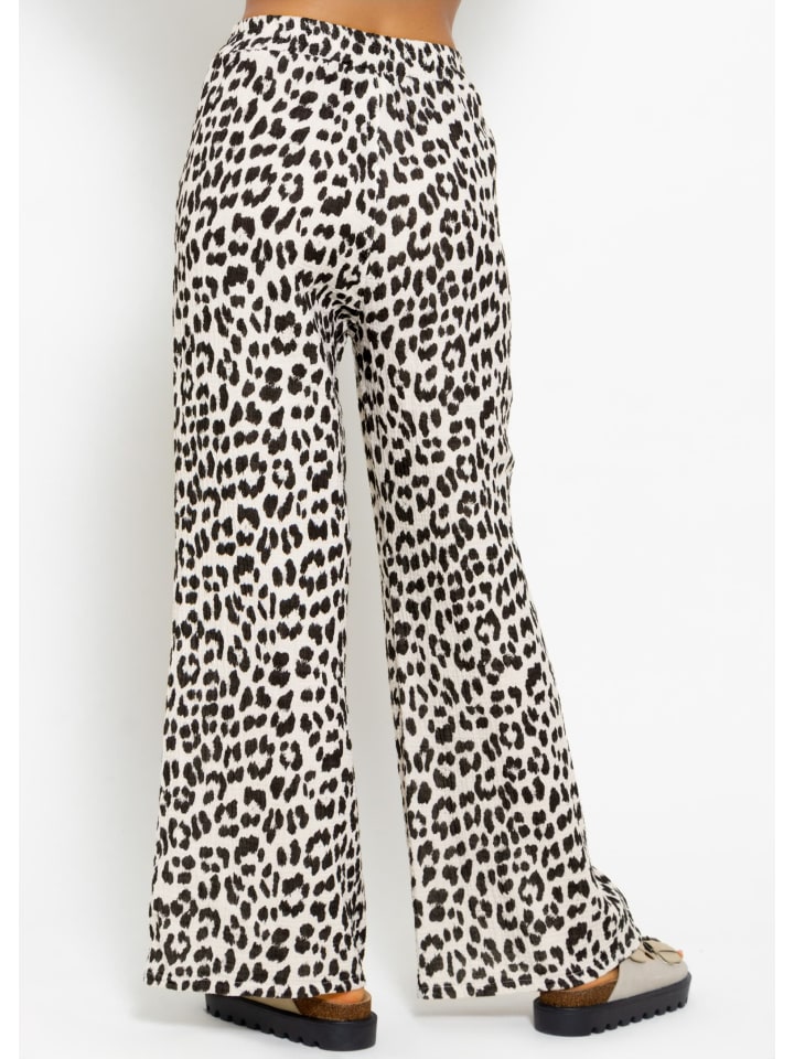 SASSYCLASSY Musselin Pants mit weitem Bein in Leo-Print in hellbeige I schwarz günstig kaufen