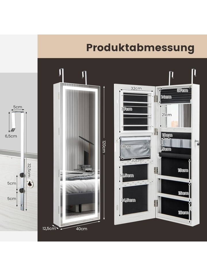 COSTWAY Schmuckschrank LED abschließbar in Weiß günstig kaufen onesize