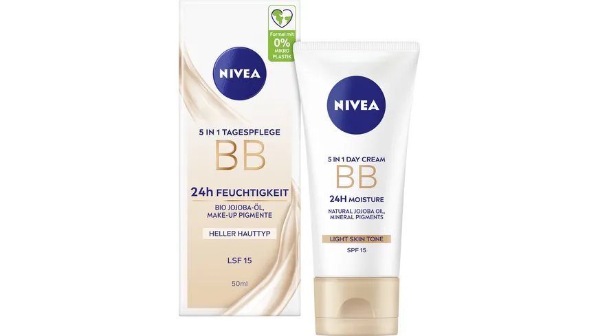 NIVEA 5in1 BB Tagespflege 24h Feuchtigkeit Heller Hauttyp LSF15 50 ml