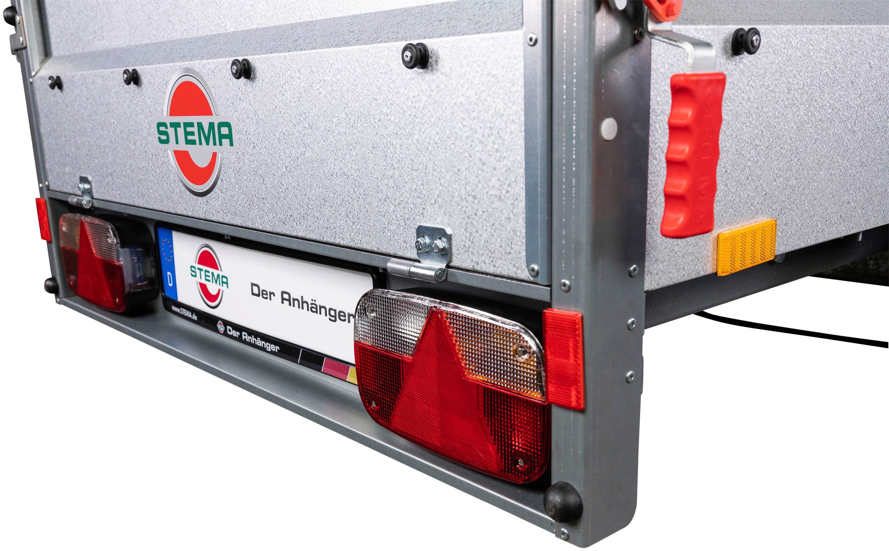 STEMA PKW-Anhänger BASIC Plus 1000, max. 766 kg, Set, Tieflader, gebremst, mit Gitteraufsatz