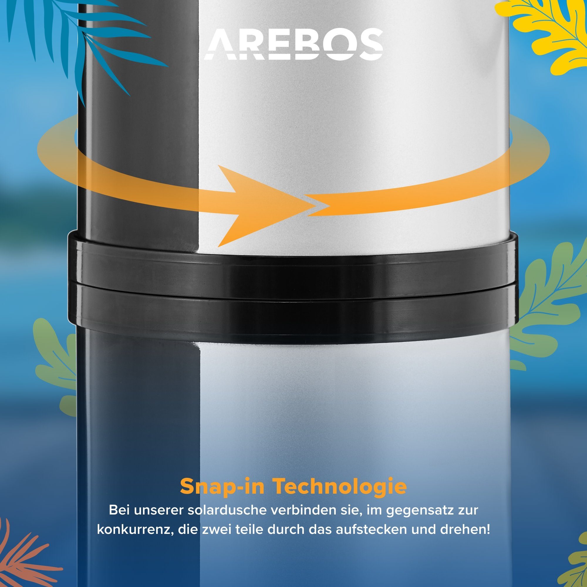 Arebos Solardusche 40 L, inkl. Abdeckhaube, mit integriertem Thermometer (Silber, Stück)