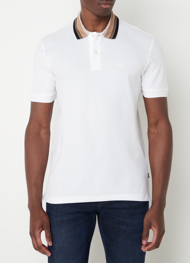 Polo HUGO BOSS Slim fit em piqué de algodão com punhos desfiados