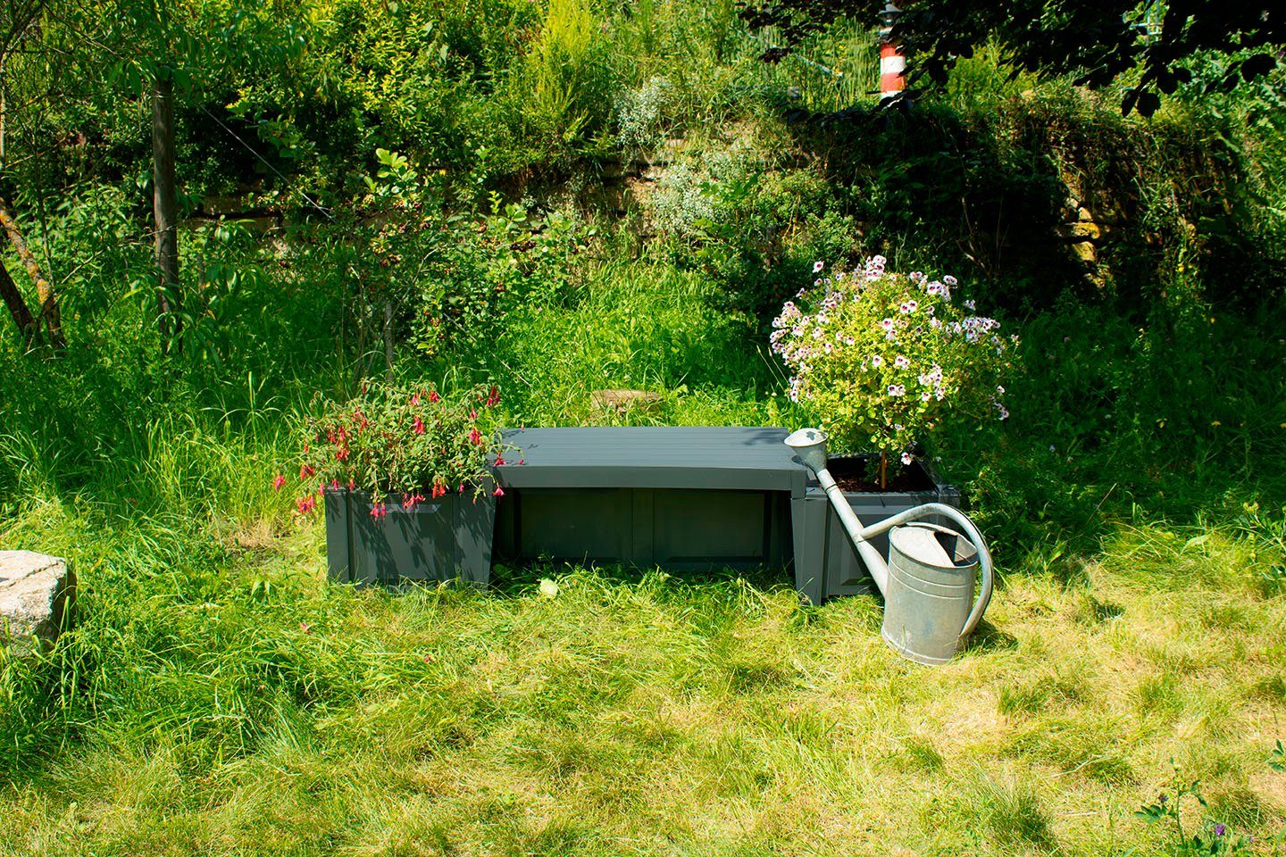 KHW Gartenbank Berlin, mit zwei Pflanzkästen, anthrazit