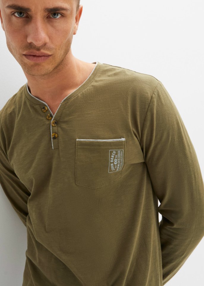 Henleyshirt in 2 in 1 Optik, Langarm