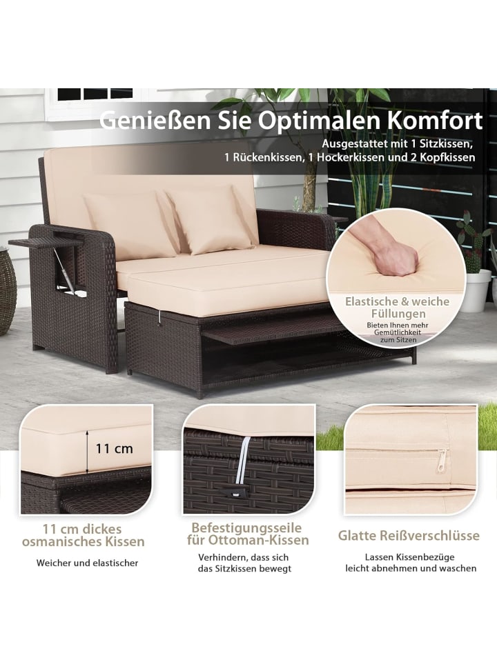 COSTWAY 2 Sitzer Sofa mit Ottomane in Braun günstig kaufen onesize