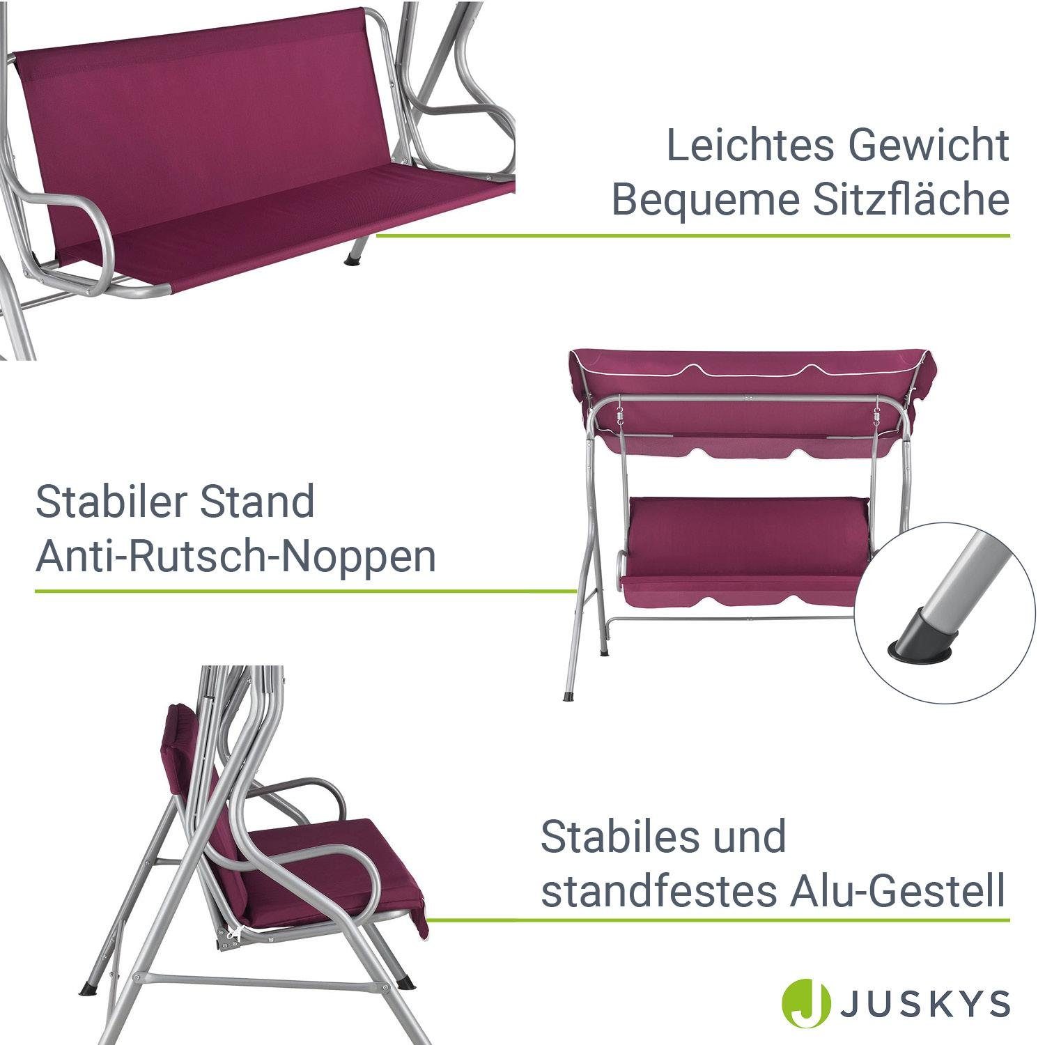 Juskys Hollywoodschaukel Cecina, 3-Sitzer, bis 200 kg, mit Dach und Sitzauflage, für Garten und Terrasse
