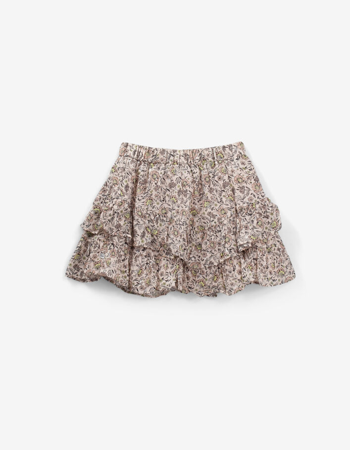 Jupe beige asymétrique imprimé fleurs à volants en viscose ecovero® fille