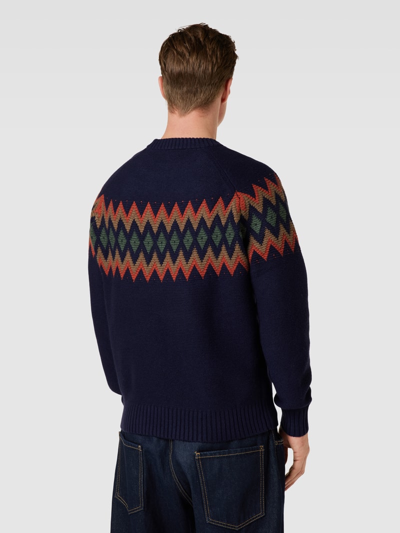 Strickpullover mit Norwegermuster Modell 'geo' in marineblau
