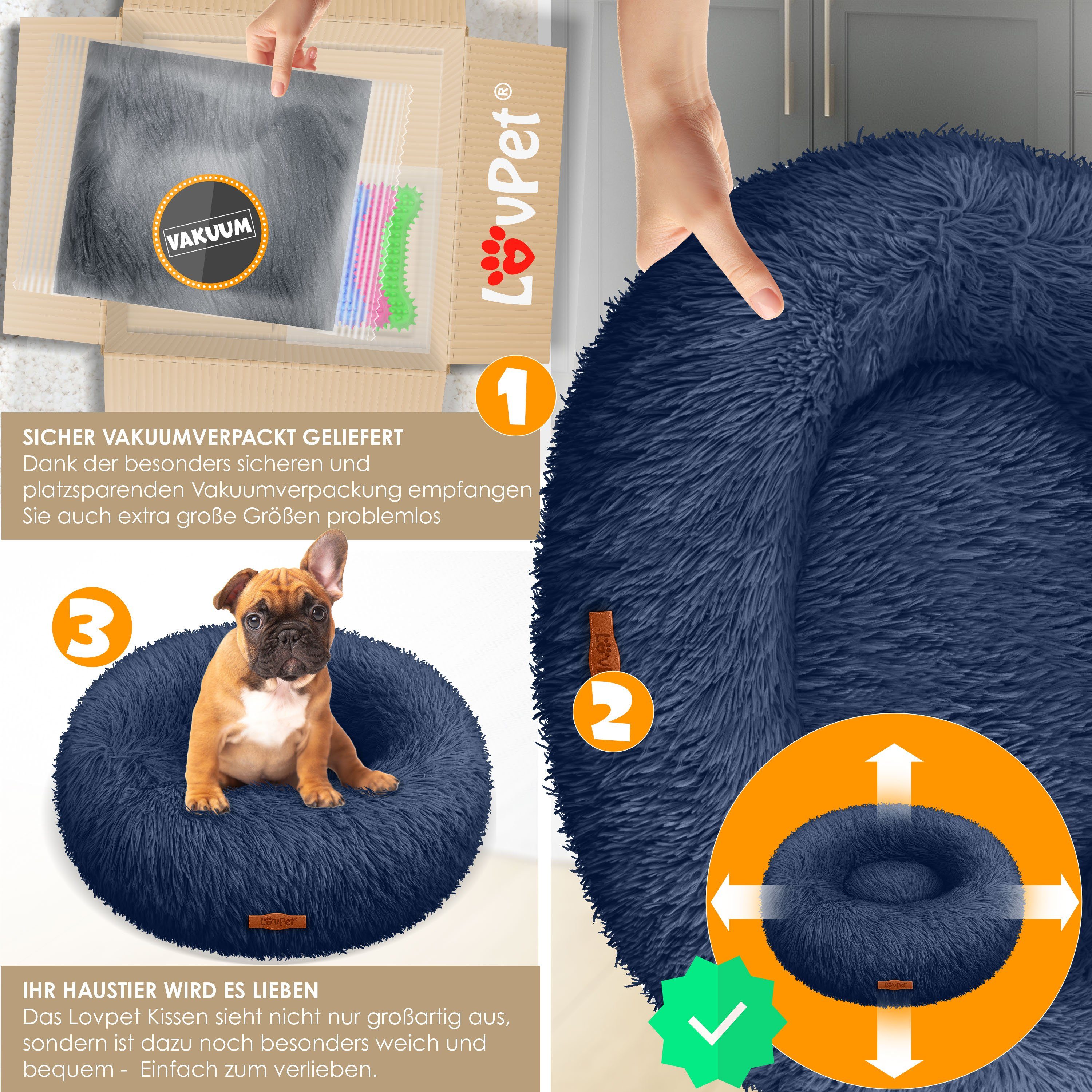 Lovpet Tierbett, Hundebett Hundekissen Katzenbett Bagel, Waschbar, Inkl. Napf