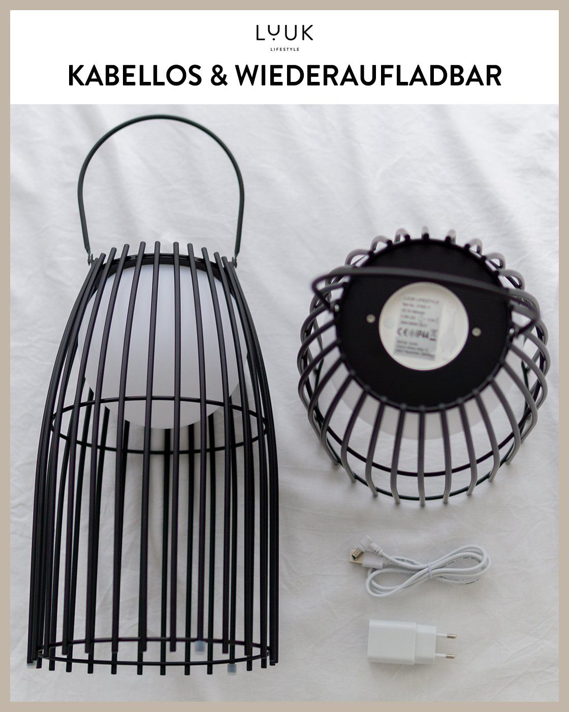 LUUK LIFESTYLE LED Außen-Stehlampe, Ein-/Ausschalter, Dimmfunktion, mehrere Helligkeitsstufen, LED fest integriert, Warmweiß, kabellose Outdoor Stehleuchte