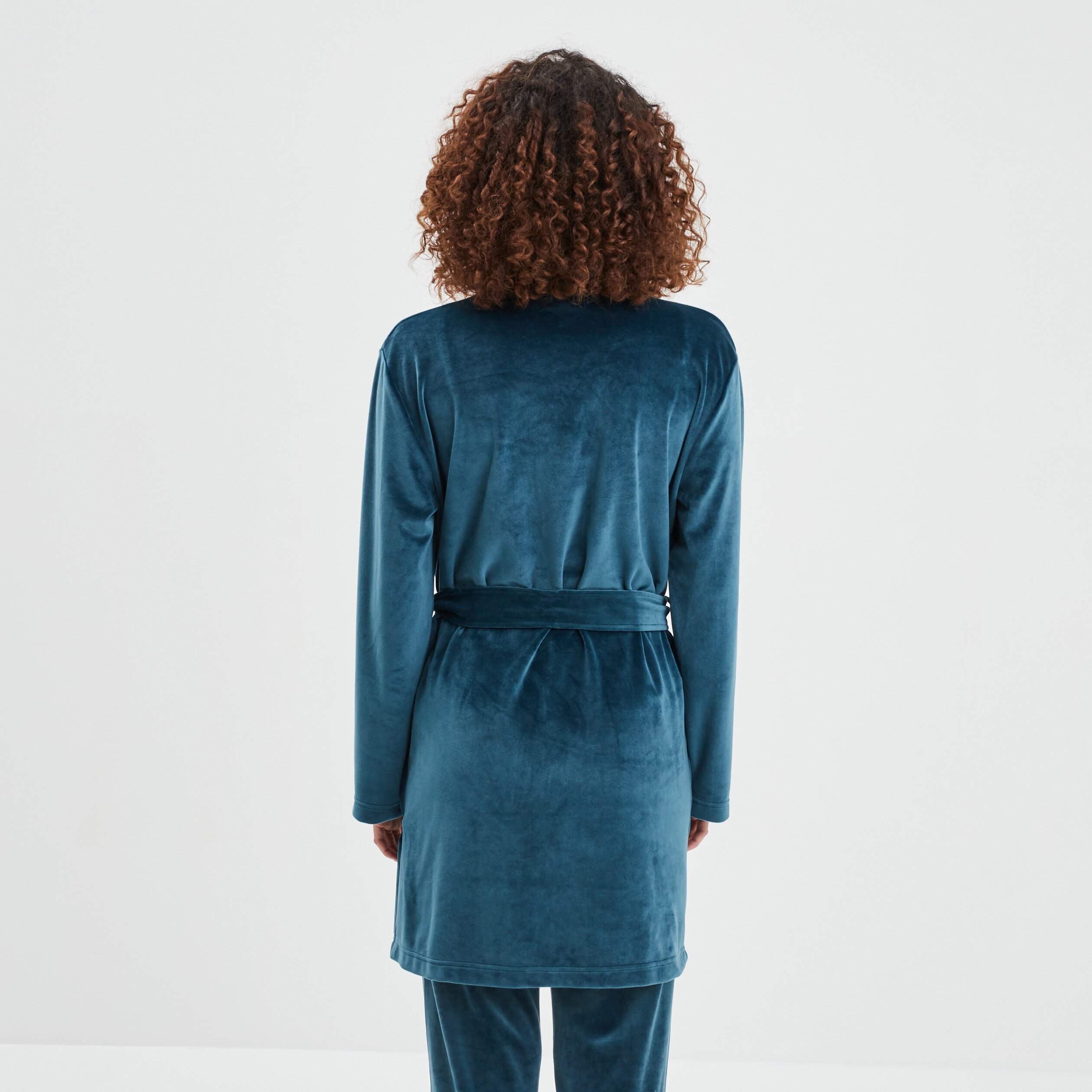 Peignoir velours ceinturé Miniato bleu canard femme | La Halle