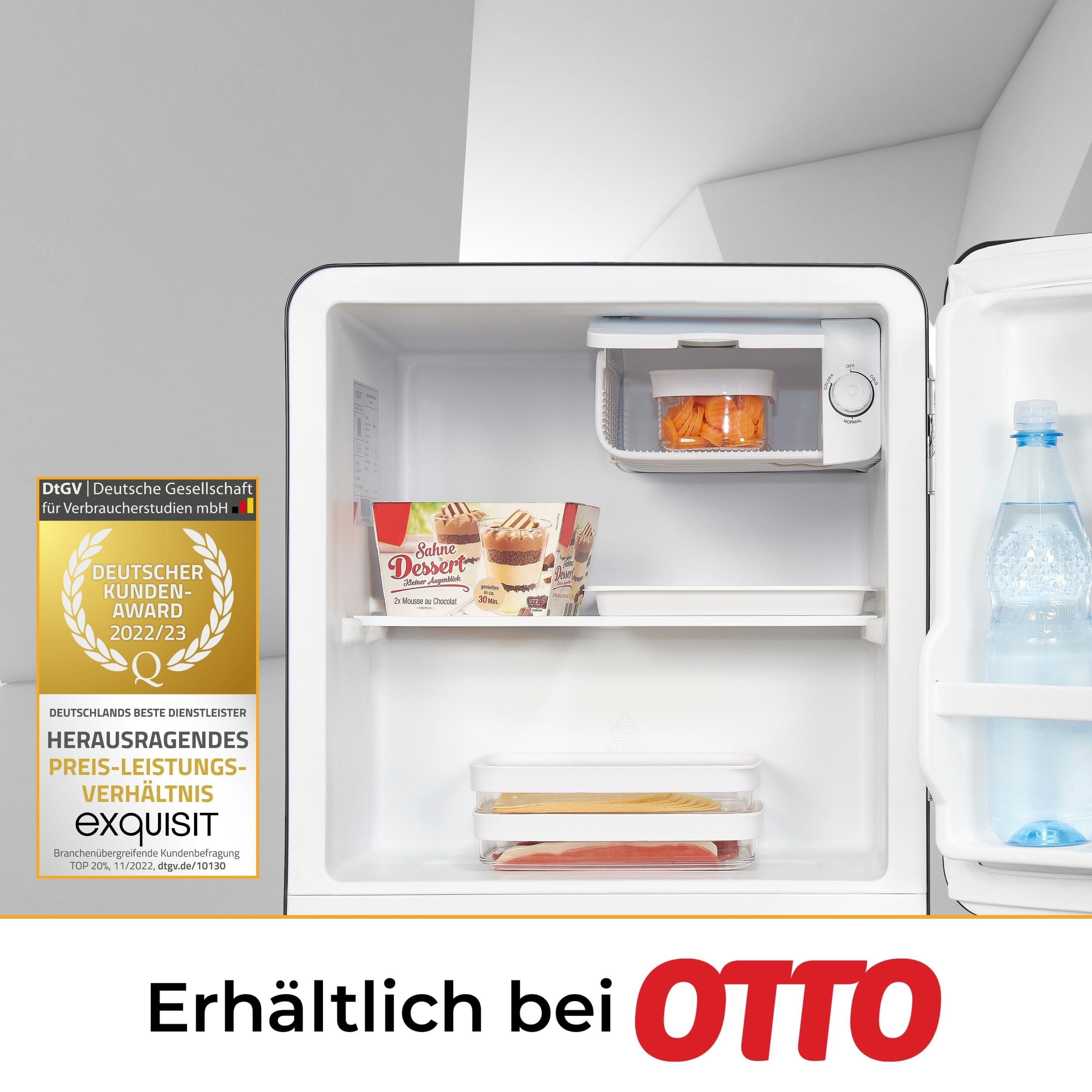 exquisit Kühlschrank Retro CKB45-0-031F, 50 cm hoch, 48.5 cm breit, kompakter Mini-Kühlschrank mit Eisfach in modernen Retro-Look
