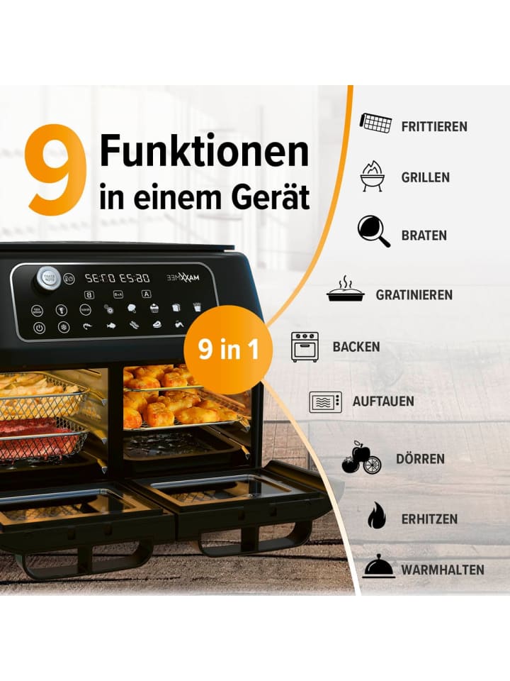 MAXXMEE Heißluft Fritteuse Doppelkammer 11l - schwarz günstig kaufen onesize