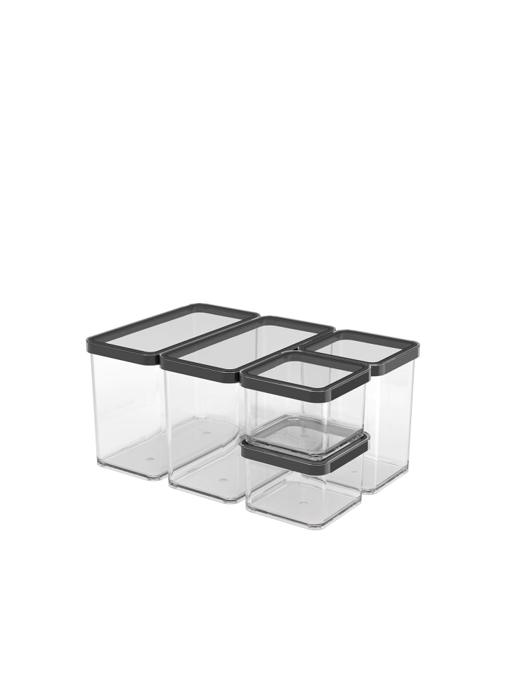 Rotho Loft 5er-Set Vorratsbehälter mit Deckel, Kunststoff  in Schwarz günstig kaufen onesize