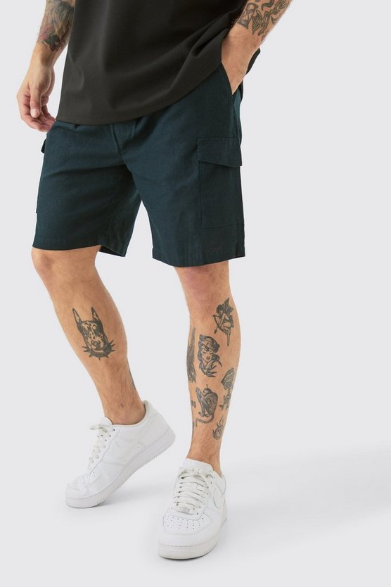 Leinen Cargo-Shorts mit elastischem Bund