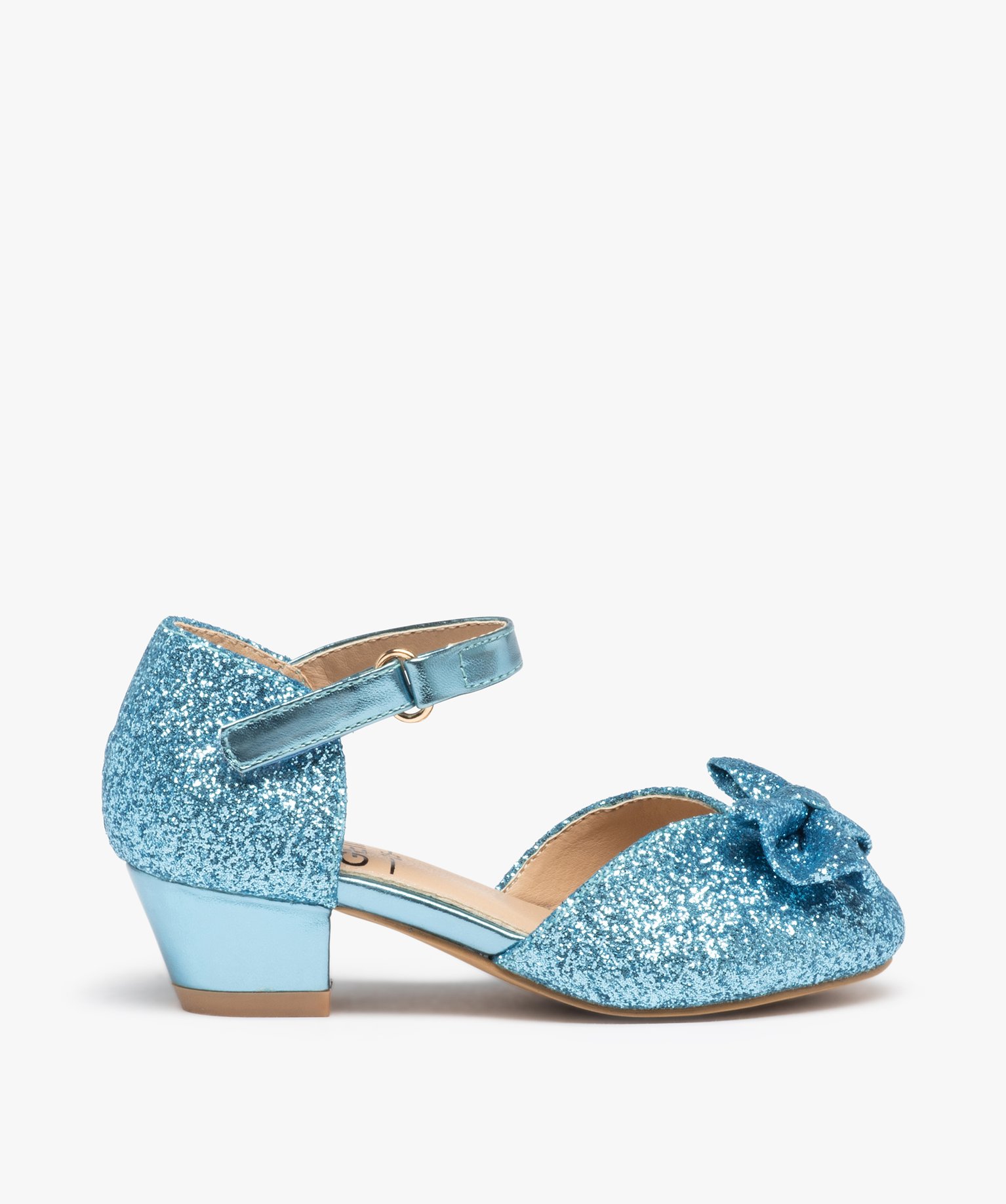 Ballerines fille pailletées à talon et bride de fermeture bleu | GEMO