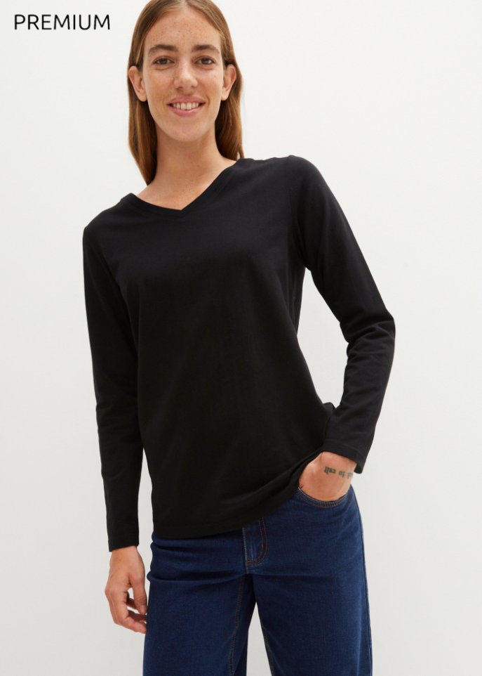 Essential Langarmshirt mit V-Ausschnitt, seamless