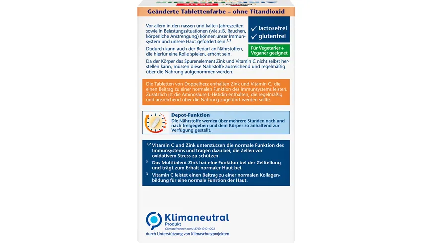 Doppelherz Zink + Histidin + Vitamin C Depot 100 Tabletten