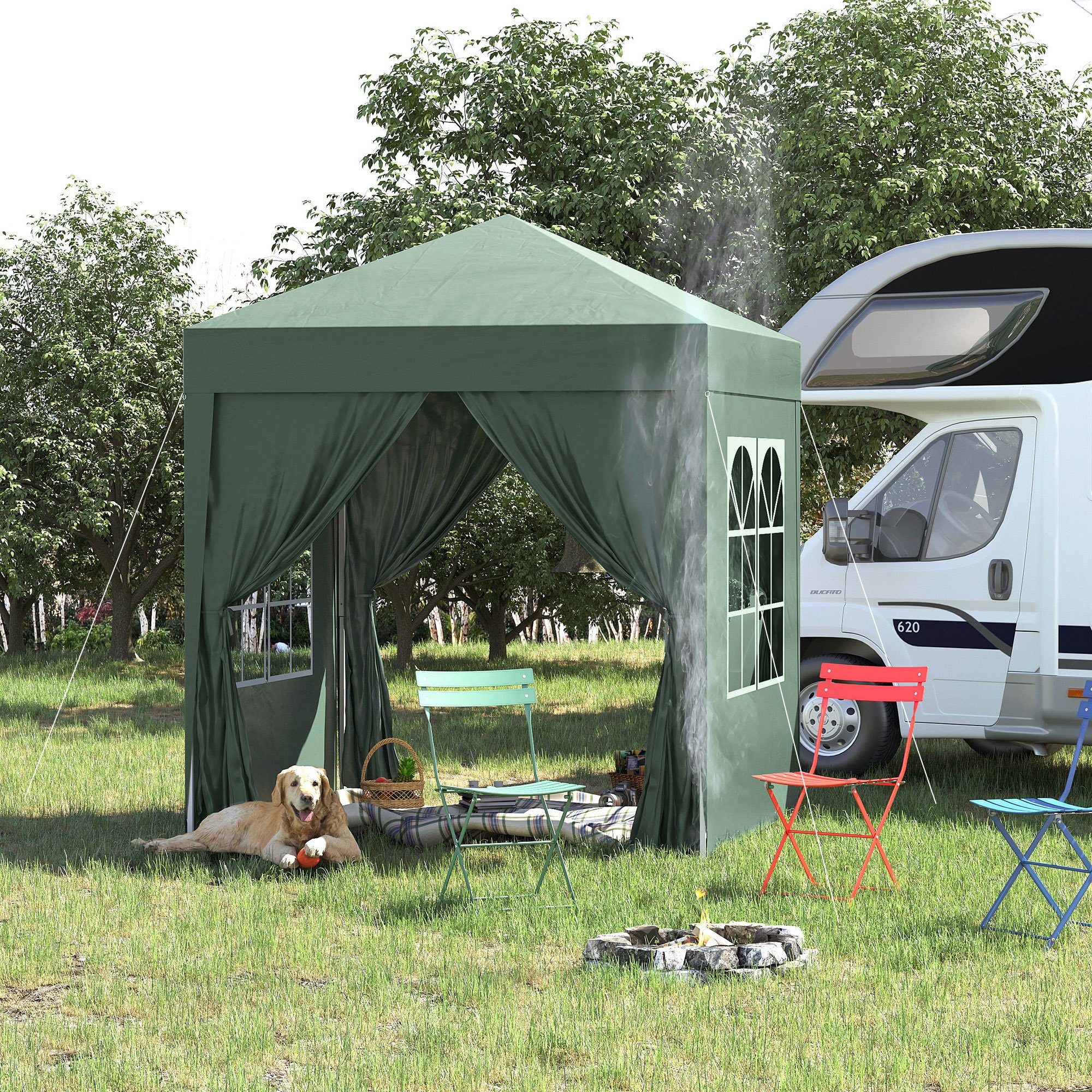 Outsunny Faltpavillon 2 x 2m Pavillon mit 4 Seitenwänden, Fenster, Festzelt mit UV-Schutz, mit 4 Seitenteilen, (Gartenzelt, Festzelt), BxT: 200x200 cm, Gartenzelt mit UV-Schutz