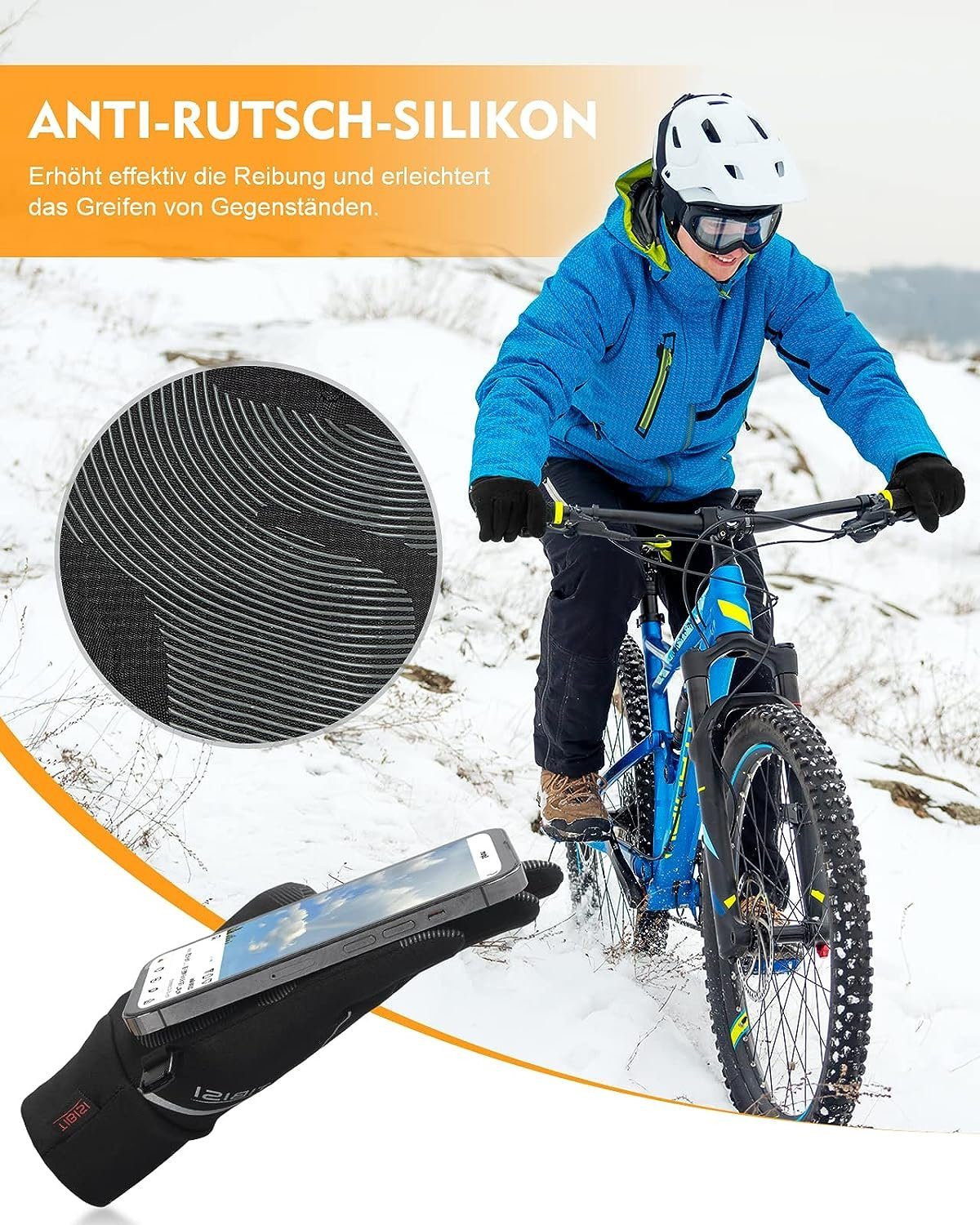 Anqier Fleecehandschuhe Handschuhe Kinder Winter, Warme Softshell Winterhandschuhe Touchscreen (Outdoor Sport Fahrradhandschuhe Für Jungen Mädchen, Kids Anti-Rutsch Winddicht Laufhandschuhe,Schwarz 4-12 Jahre)