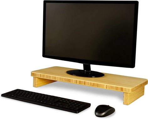 Ergotopia Schrankaufsatz Bambus Echtholz Monitorständer Monitorerhöhung Schreibtischaufsatz Monitoraufsatz Bildschirm Aufsatz Ständer PC Tisch Regal TV Monitor Erhöhung, Bambus Echtholz - nachhaltiges & umweltfreundliches Naturmaterial