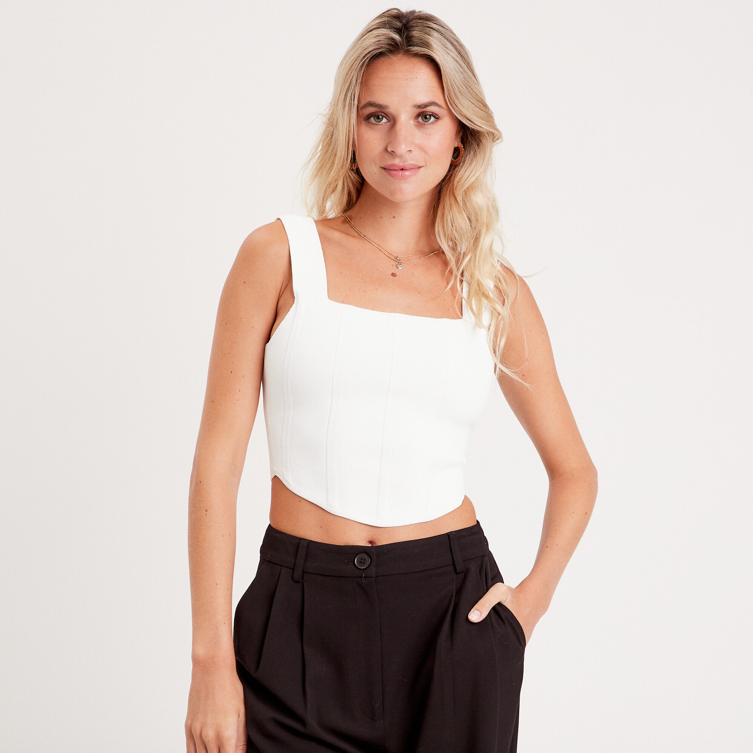 Crop top tricot gaînant ecru femme | Cache Cache