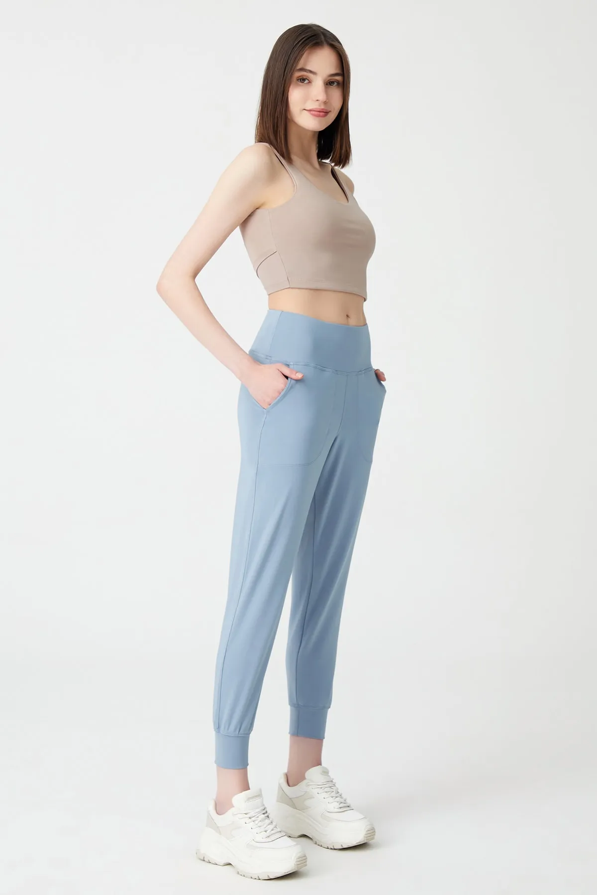 LOS OJOS  Damen-Jogginghose mit hoher Taille in Blau und Grau