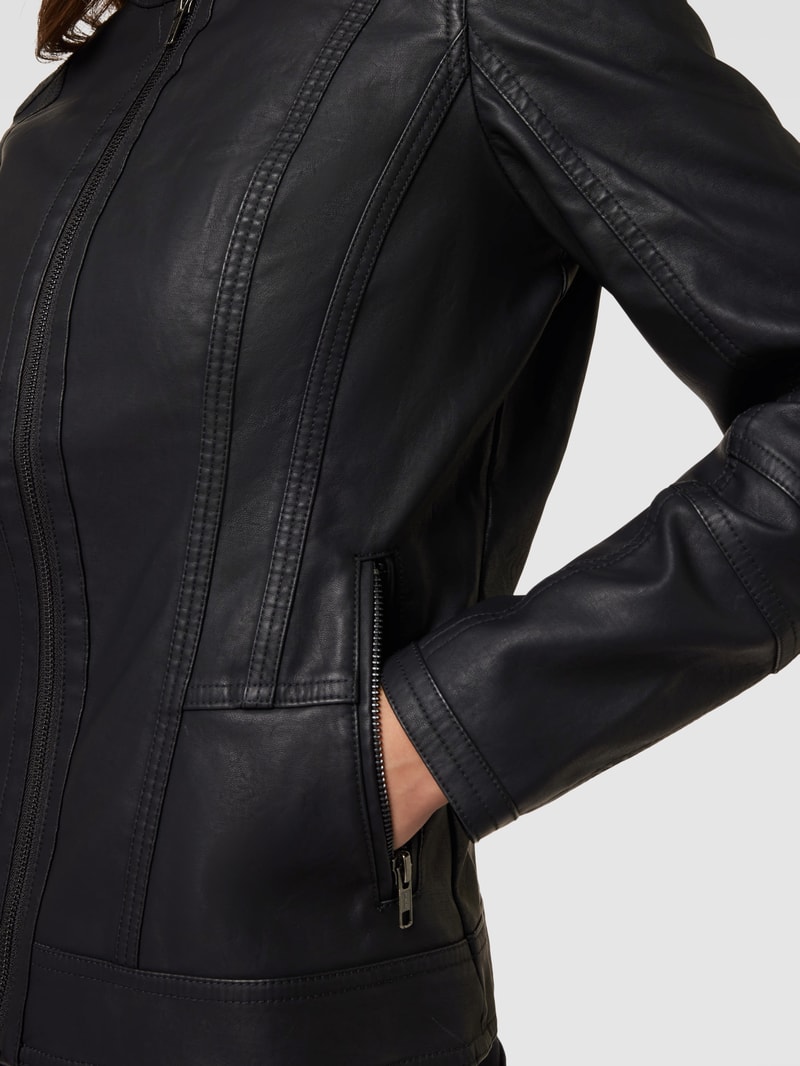 Lederjacke mit Reißverschluss Modell 'Gunilla' in schwarz