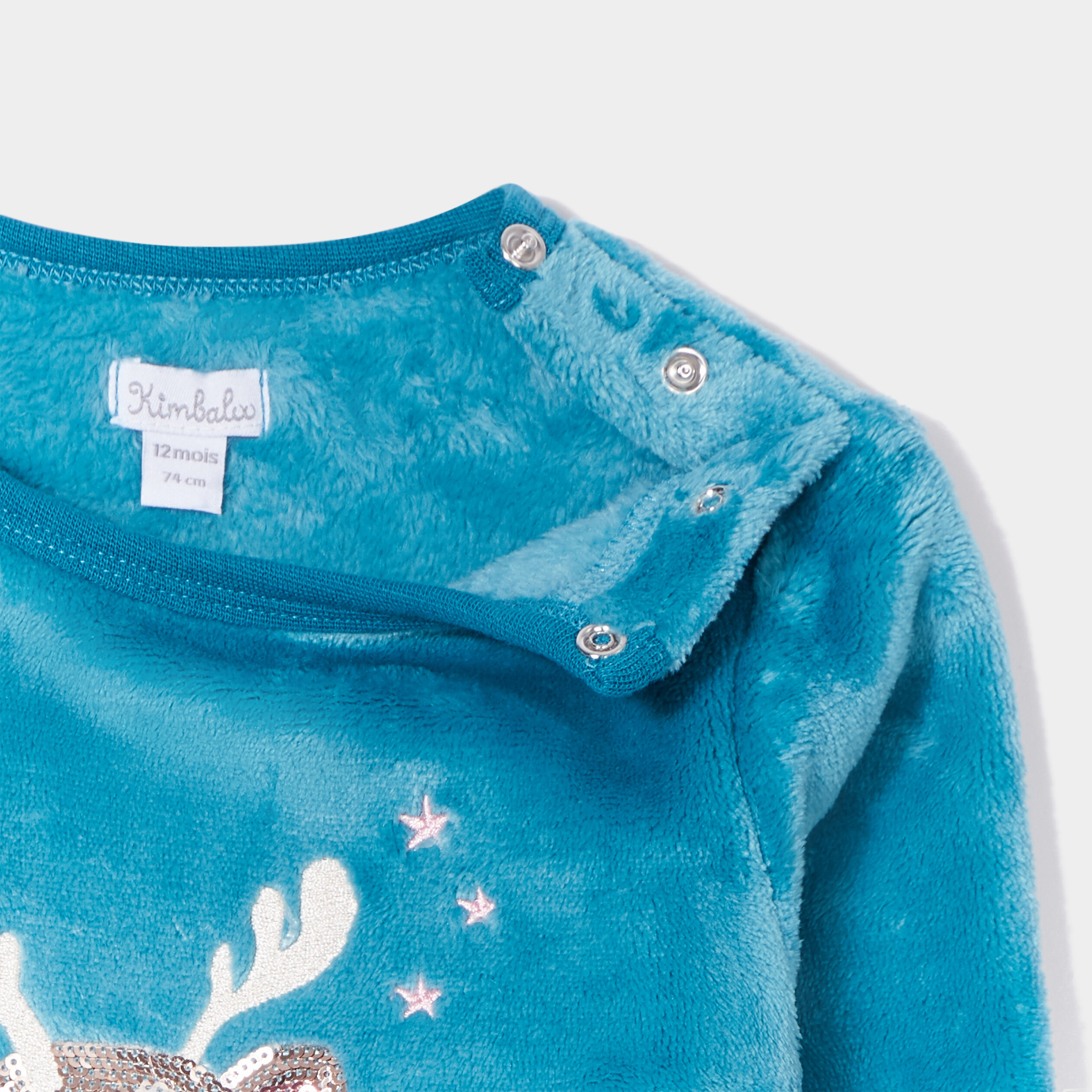 Sweat velours boutonné à sequins vert turquoise bébé fille | La Halle