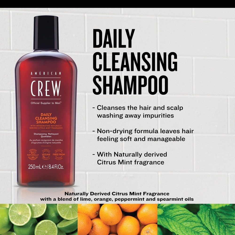 american crew Shampooing Nettoyant Quotidien, CheveuxNormaux à Gras Shampoing