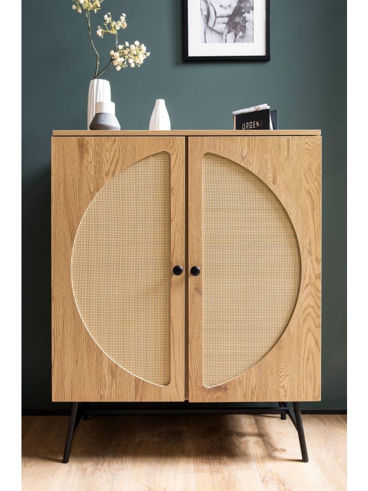 KADIMA DESIGN Sideboard 80x103x39 cm Highboard Eiche-Dekor mit Rattan Geflecht günstig kaufen onesize