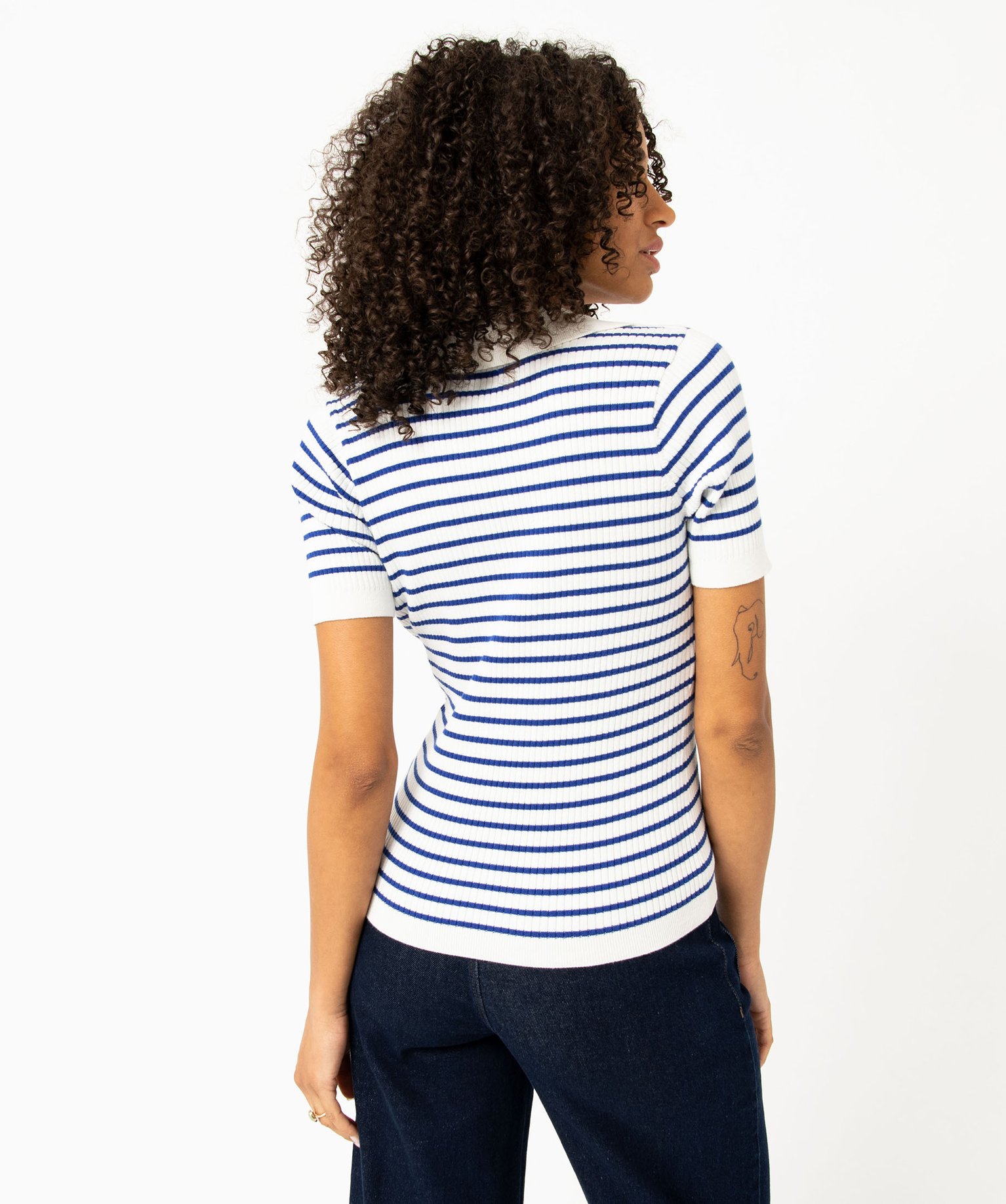 Pull rayé à manches courtes et col V femme raye | GEMO