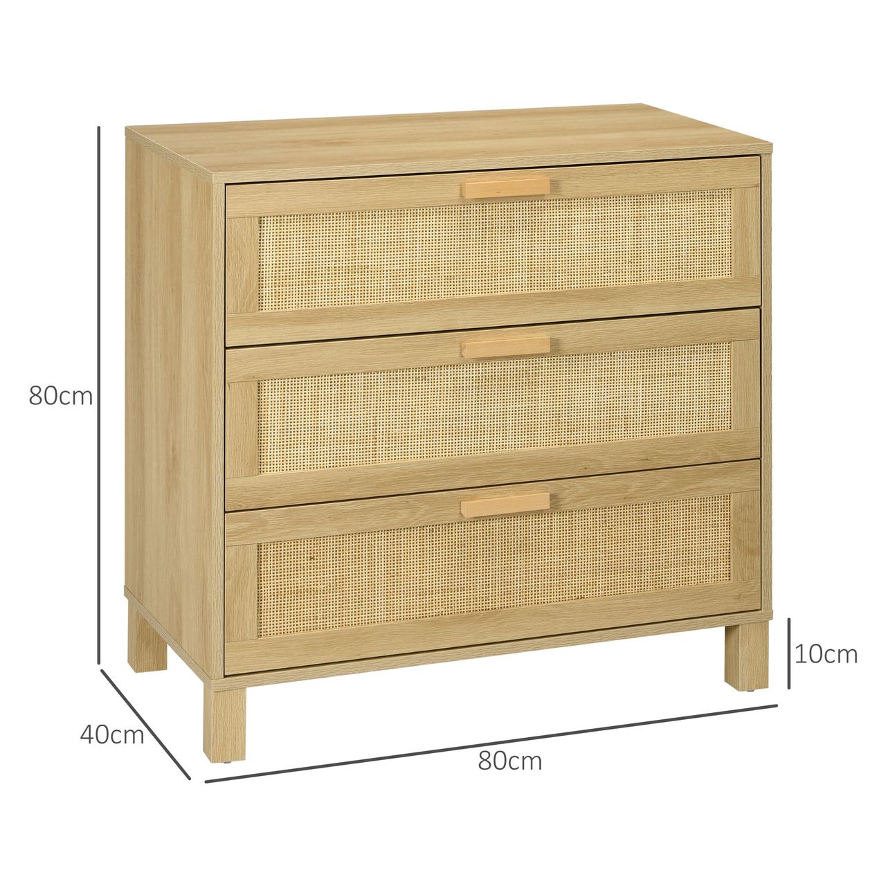 HOMCOM Kommode Schubladenschrank mit 3 Schubladen, Rattanoptik für Wohnzimmer