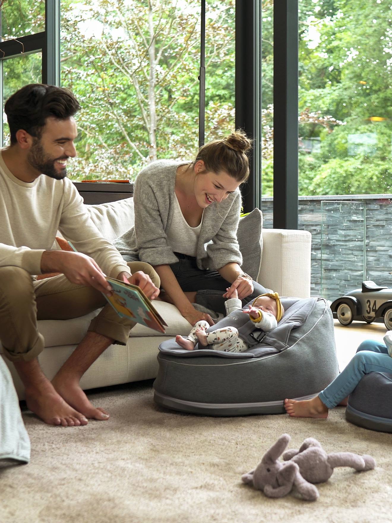 Transat et pouf Doomoo Seat’n Swing BABYMOOV avec balancelle intégrée anthracite