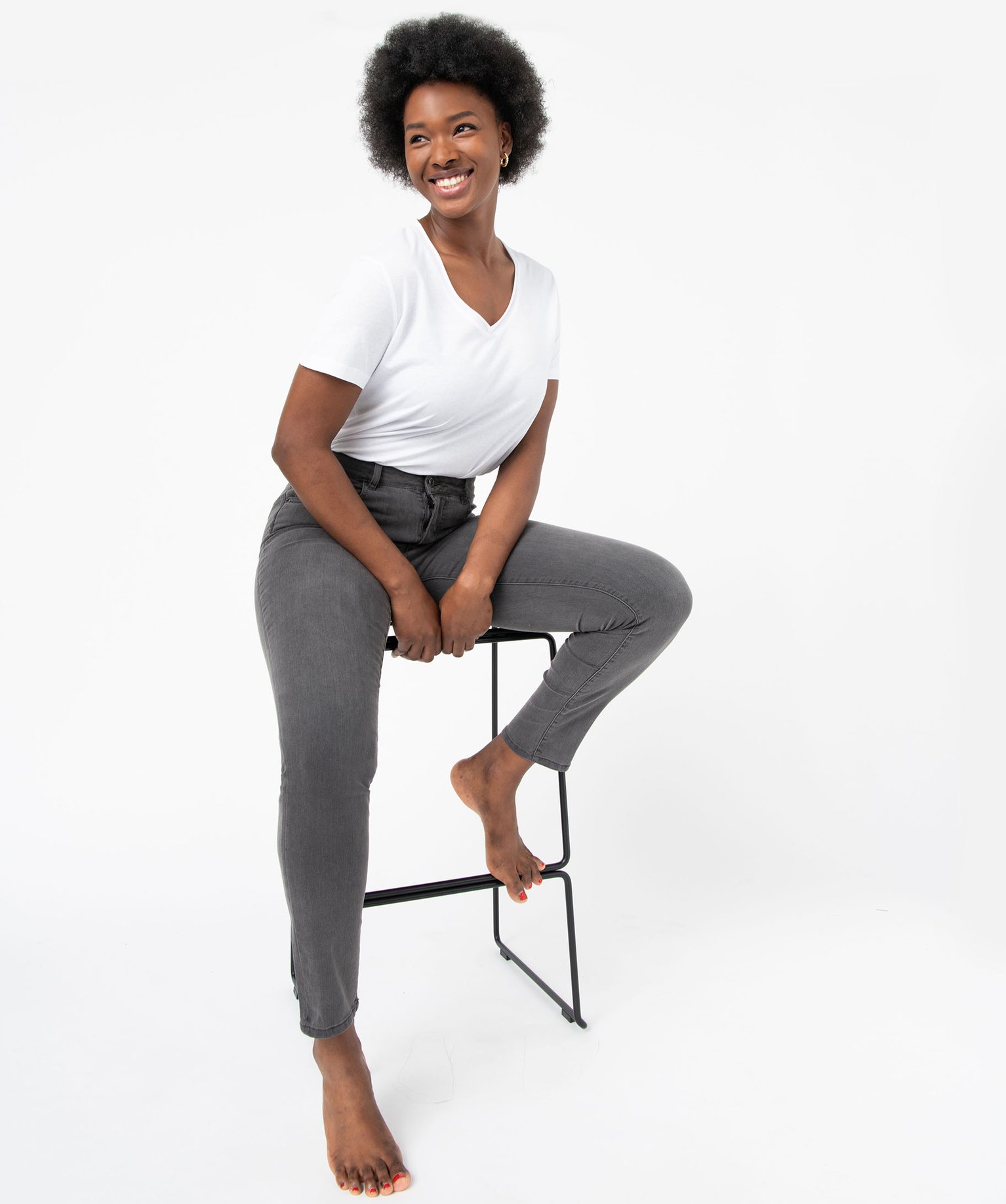 Jean femme coupe Slim taille haute grey | GEMO