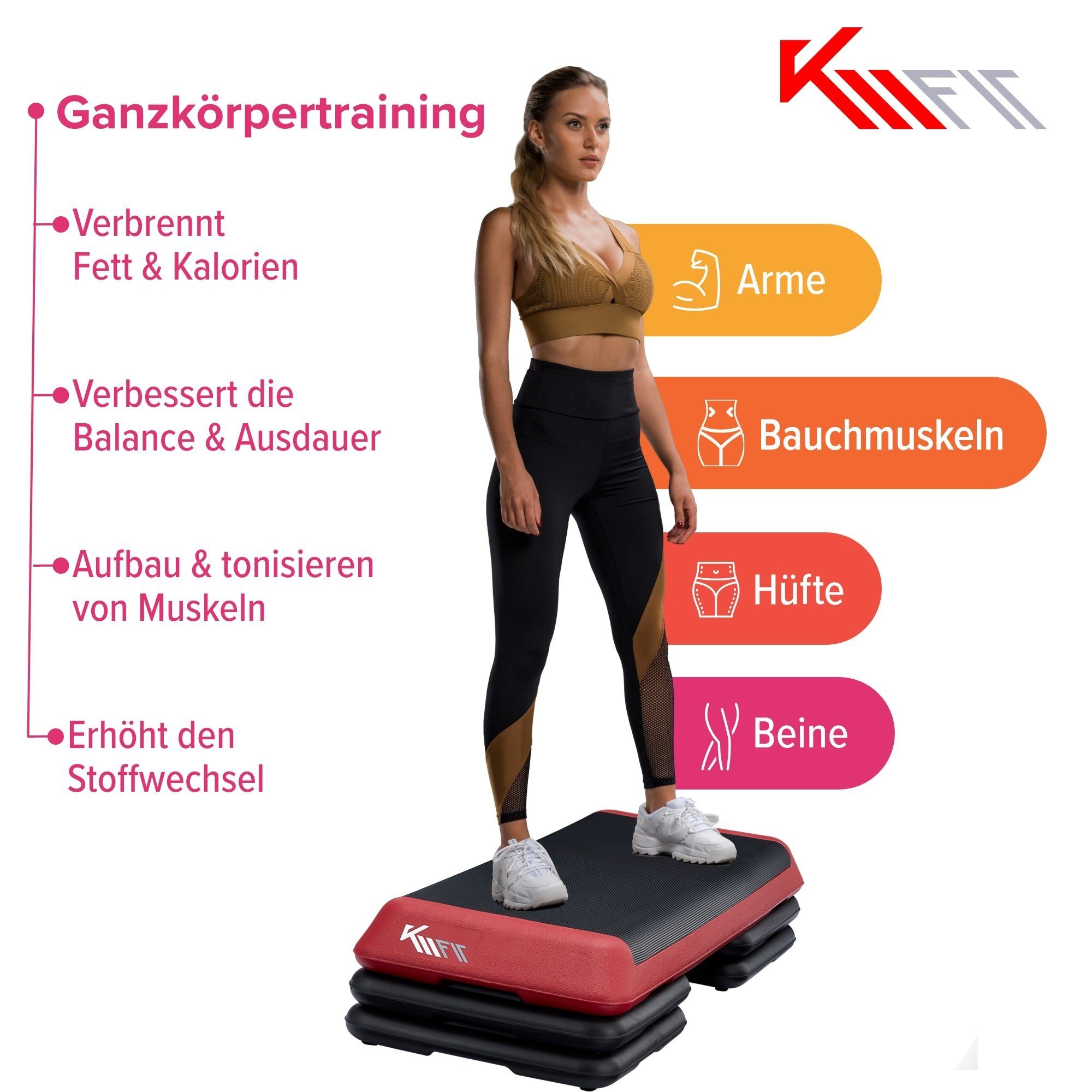 KM - Fit Stepper Fitness Stepper-Brett Aerobic Step-Bench Steppbrett Stepbank, 3-Höhen