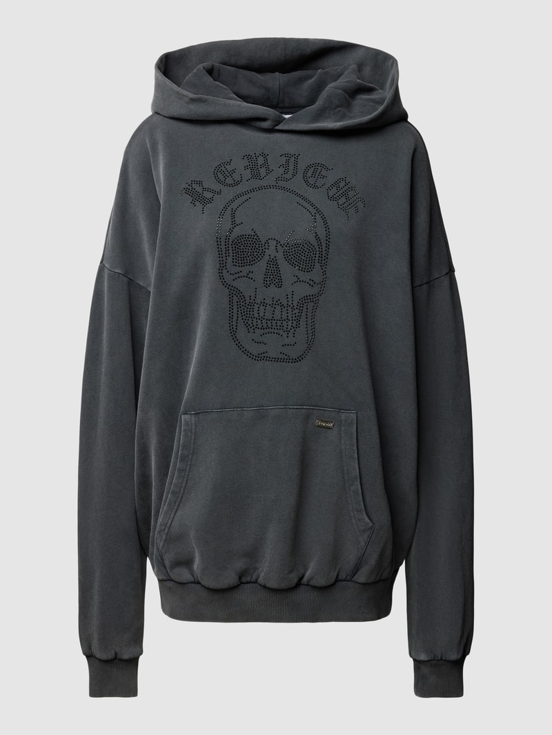Hoodie mit Ziersteinbesatz in anthrazit