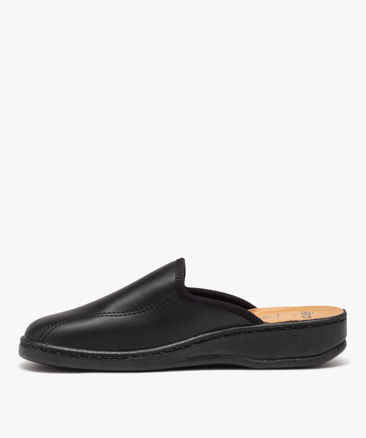 Chaussons homme mules en cuir uni noir | GEMO