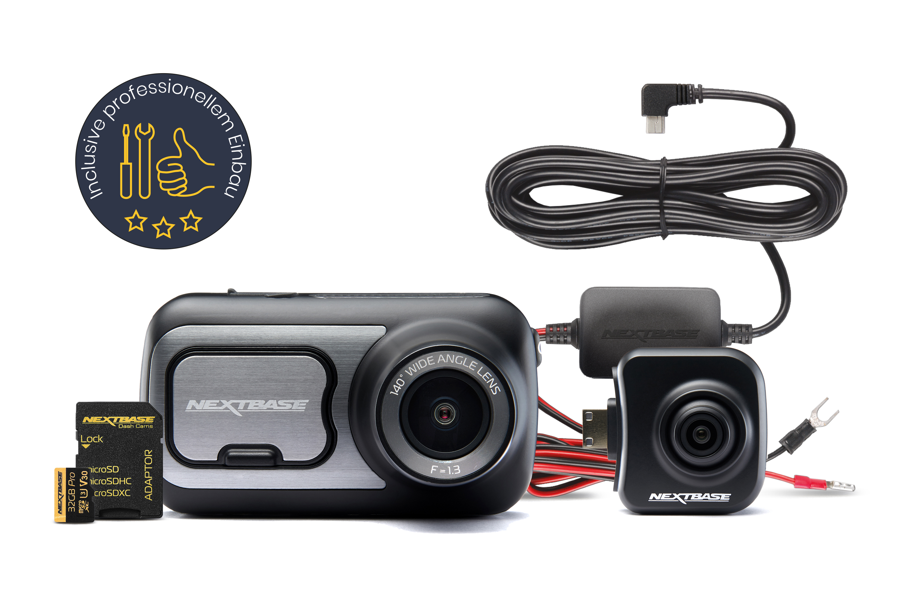 Dashcam Bundle 422GW von Nextbase inkl. kabelloser Rücksichtkamera, 32GB SD-Karte, Festeinbau-Kabelsatz und Einbau - ATU